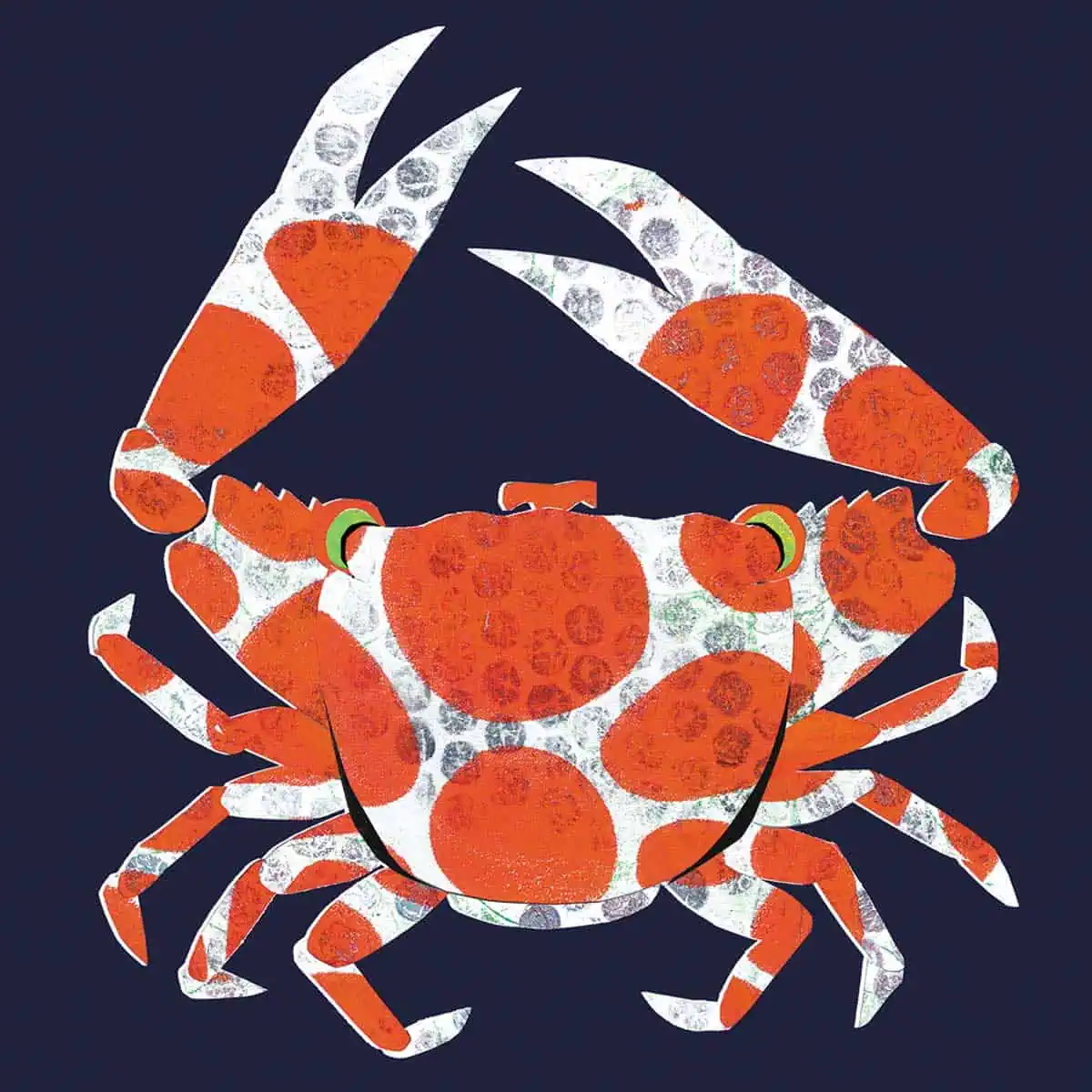 Grafische illustratie van een rode krab met stippen - portfolio van illustrator Mieke Wijnen – van Soest